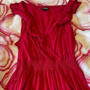 Express Ruffled V-Neck Sleeveless Dress - Crimson Red